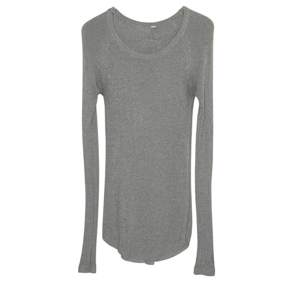 Lululemon Heathered Grey Ribbed Scoop Neck Long Sleeve Top M Active *flaw